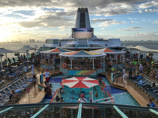Dream holiday vacation on luxury cruiseship or cruise ship liner in the Caribbean with breathtaking...