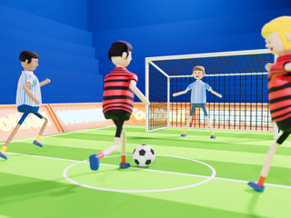 3D Cartoon character Football isolated on Football field background, Football player - 3d illustration