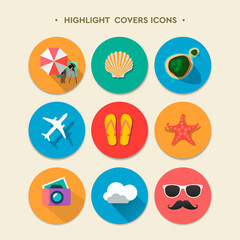 Social Media Highlights Stories Covers. Summertime, travel, vacation, holiday, vector image