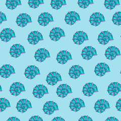 Blue sea seamless pattern. Hand drawn sea shells on blue background.