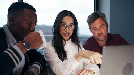 Diverse group of colleagues working on collaboration project typing on laptop in office - Powered by Adobe