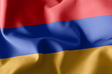 3D illustration flag of Armenia. Waving on the wind flag backgro