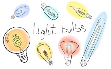 Vector set of decorative light bulbs with different colored light