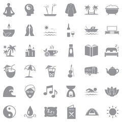 Relaxation Icons. Gray Flat Design. Vector Illustration.