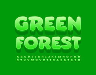 Vector eco Banner Green Forest. Modern 3D Fonts. Artistic Alphabet Letters and Numbers.