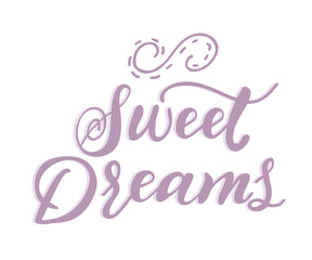 Sweet dreams text, calligraphic vector inscription. Unique hand lettering for the design of your jewelry, T shirts, print, label, icon, tag.