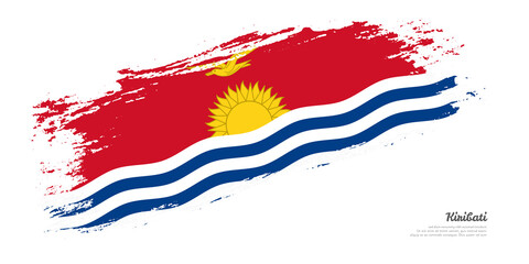 Hand painted brush flag of Kiribati country with stylish flag on white background