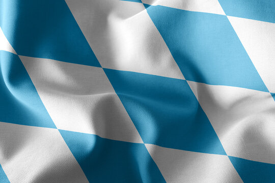 3D illustration flag of Bavaria is a region of Germany. Waving o
