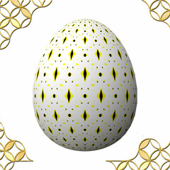 Happy Easter, Artfully designed and colorful 3D easter egg, 3D illustration on white background with frame
