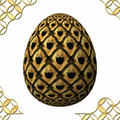Happy Easter, Artfully designed and colorful 3D easter egg, 3D illustration on white background with frame
