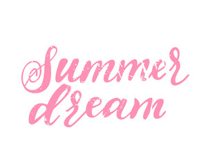 Fototapeta na wymiar Hand drawn lettering text: summer dream. Vector illustration for icon, party banner, labels design. Template, badge, print.