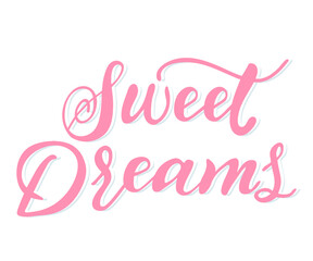 Sweet dreams text, calligraphic vector inscription. Unique hand lettering for the design of your jewelry, T shirts, print, label, icon, tag.