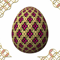 Happy Easter, Artfully designed and colorful 3D easter egg, 3D illustration on white background with frame