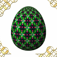 Happy Easter, Artfully designed and colorful 3D easter egg, 3D illustration on white background with frame