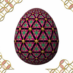Happy Easter, Artfully designed and colorful 3D easter egg, 3D illustration on white background with frame