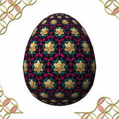 Happy Easter, Artfully designed and colorful 3D easter egg, 3D illustration on white background with frame