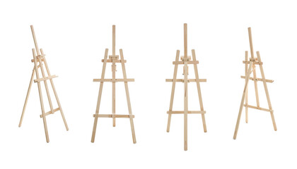 Set with wooden easels on white background. Banner design