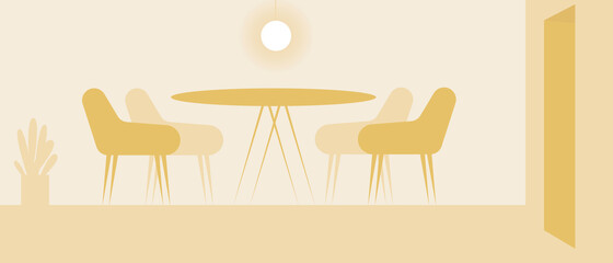 Dining room, backdrop for overlay, flat vector stock illustration with monochrome room and nobody
