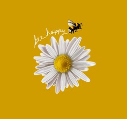 Bee Happy Illustration- Flower with bee and quote