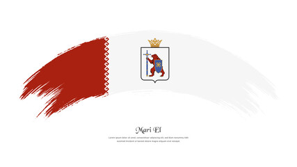 Flag of Mari El in grunge style stain brush with waving effect on isolated white background