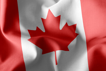 3D rendering illustration closeup flag of Canada. Waving on the