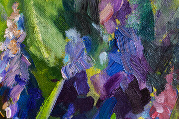 Naklejka premium Abstract multi-colored art background with oil paints. Modern hand-made design on canvas with a brush. Modern picturesque spring background for websites. Delicate shades of blue, green, purple, pink
