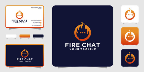 Fototapeta na wymiar Fire And Chat, Flame Talk Logo Design and business card