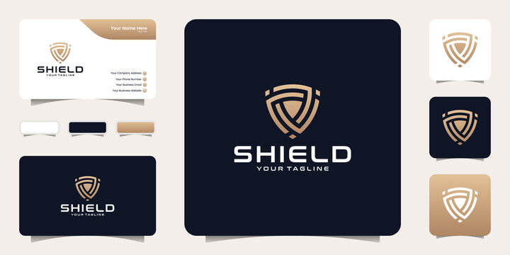 Modern Shield logo with business card design template