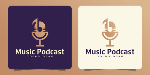 Modern podcast logo with negative space note music design template