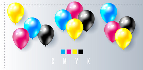 CMYK colors model vector illustration. Balloons