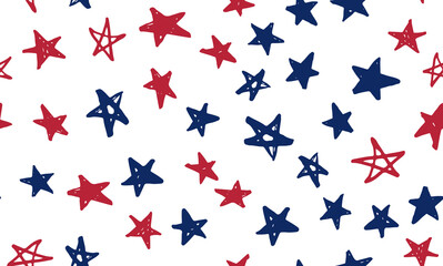 Fototapeta premium Stars grunge. Independence Day USA. Presidents day. Hand drawn illustration. 