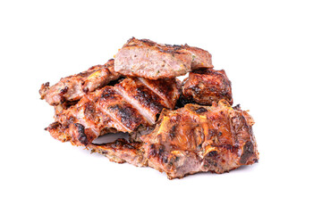 meat fried on coals, isolated on a white background.pork ribs.