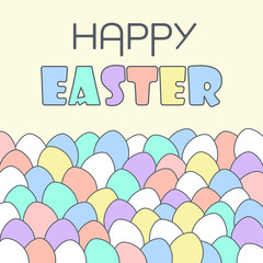 Happy Easter greeting card full of colorful eggs.