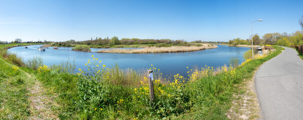 Linge river on a sunny day in spring, Netherlands.