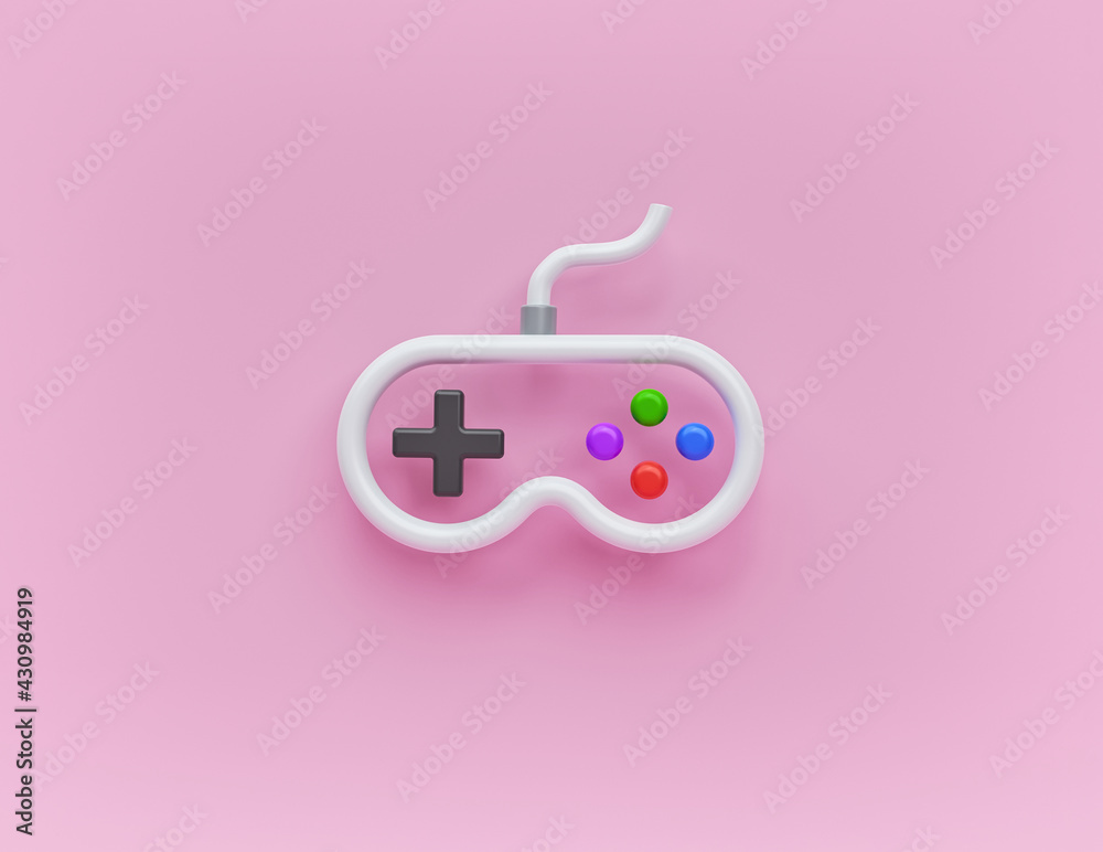 Fototapete minimal Gamepad or Game controller Icon isolated on pastel pink background. 3d rendering