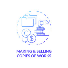 Making and selling works copies concept icon. Exclusive right idea thin line illustration. Copyrighted materials distribution. Original work reproduction. Vector isolated outline RGB color drawing