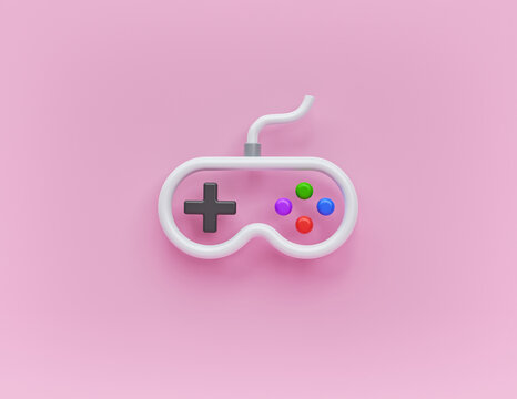 minimal Gamepad or Game controller Icon isolated on pastel pink background. 3d rendering