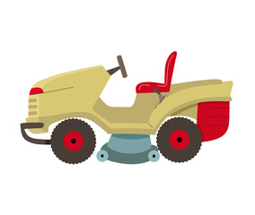 Lawn mower for cutting grass. Gardening agricultural machinery isolated on white background.Vector illustration in flat style.