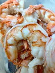 Delicious fresh large cooked prawns in Brazil