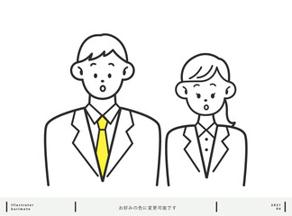 驚く 男性と女性 セット 色変更可能