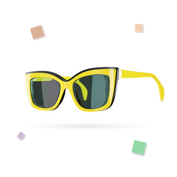 Yellow sunglasses on white background. Summer vacation or shopping sale creative advertisement. Vector Illustration