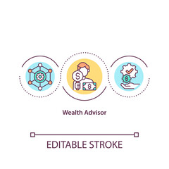 Fototapeta na wymiar Wealth advisor concept icon. Giving advices about how become rich person. Gaining experience in earning money idea thin line illustration. Vector isolated outline RGB color drawing. Editable stroke