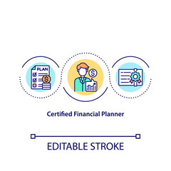 Certified financial planner concept icon. Creating investment strategy to become rich. Smart money spending idea thin line illustration. Vector isolated outline RGB color drawing. Editable stroke