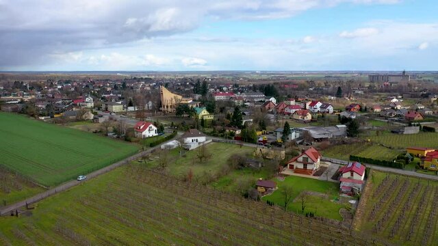 Drone 4 vide of Rogow village in Brzeziny County, Lodzkie Voivodeship of Poland
