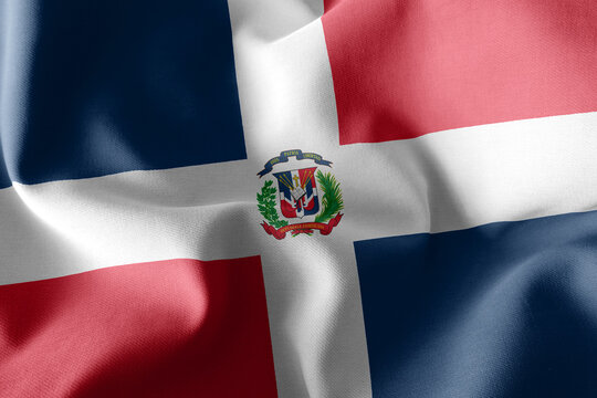 3D rendering illustration closeup flag of Dominican Republic. Wa