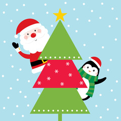 christmas card with santa claus and penguin design