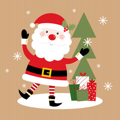 santa claus christmas greeting card with christmas tree and christmas gift design