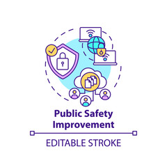 Public safety improvement concept icon. Online security for social use. Internet improvement. Digital inclusion idea thin line illustration. Vector isolated outline RGB color drawing. Editable stroke