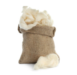 Fototapeta na wymiar Soft wool and sack on white background