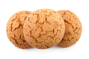 Delicious oatmeal cookies on white background, top view